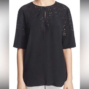 Theory Antazie E2 Ghost Crepe Eyelet Top, Black dise small